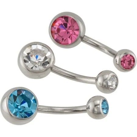 Multicolour Crystal Gem Navel Bars 3pk