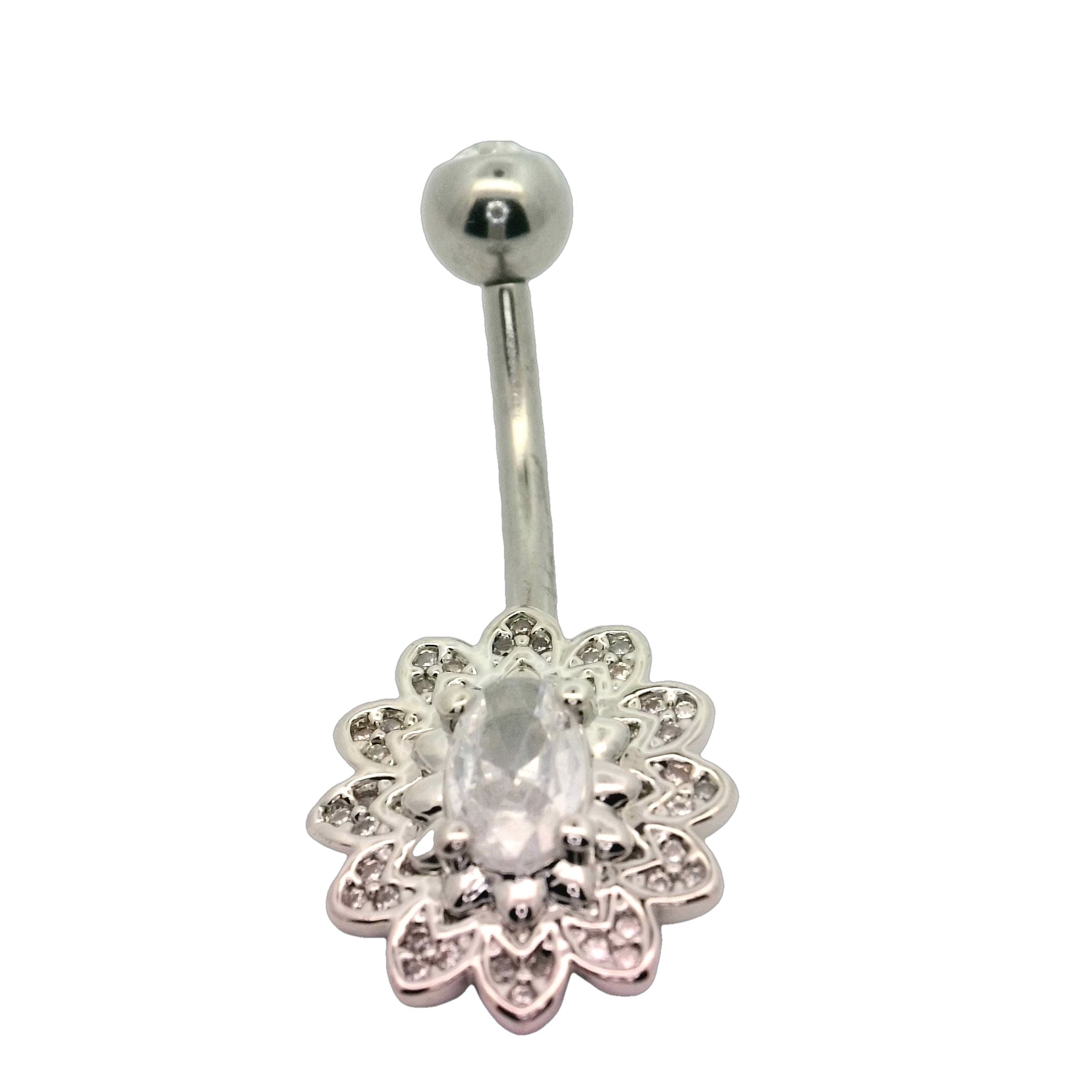 Stunning Silver Floral Point Navel Bar