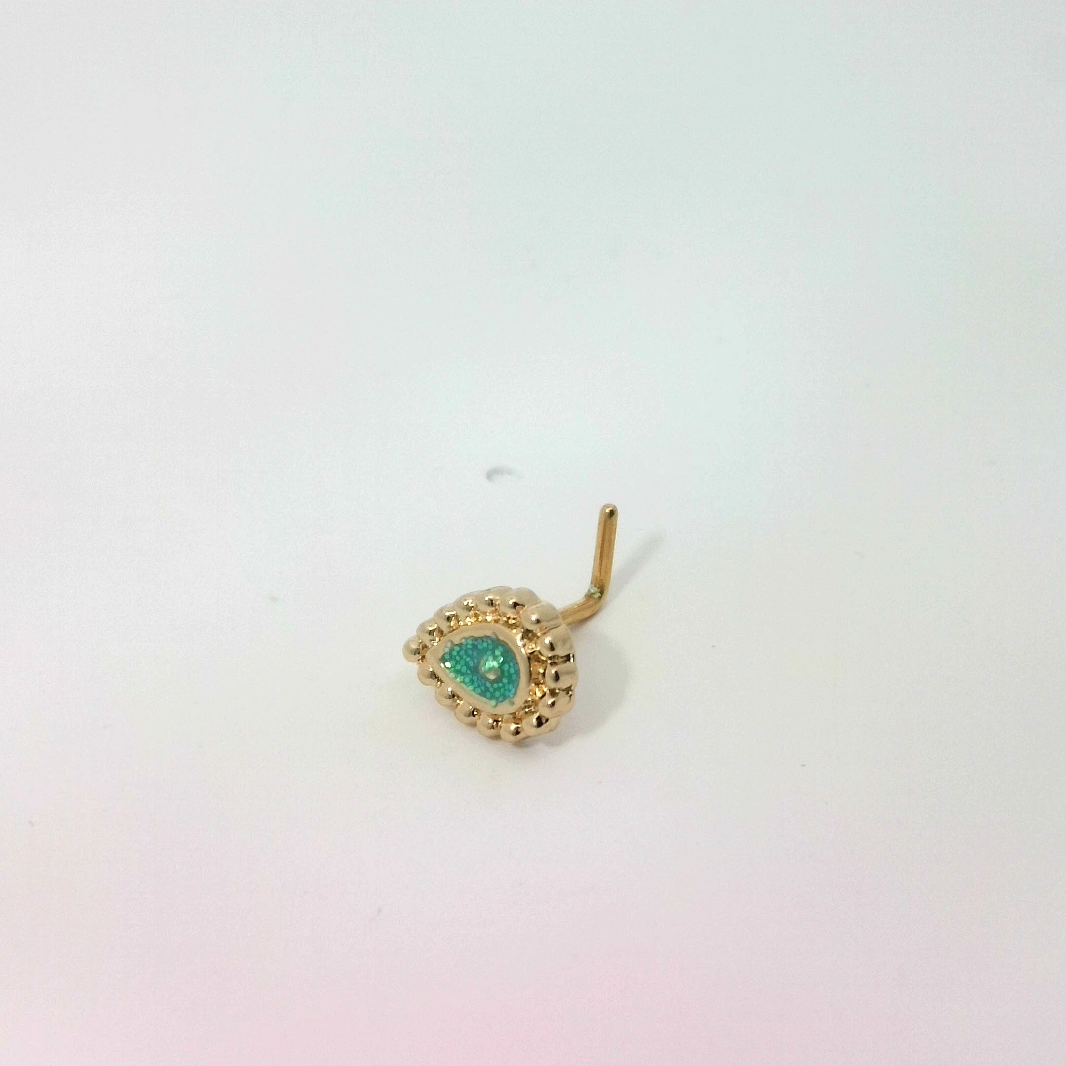Gold L-Shaped Oval Nose Jewellery with Green Jewel