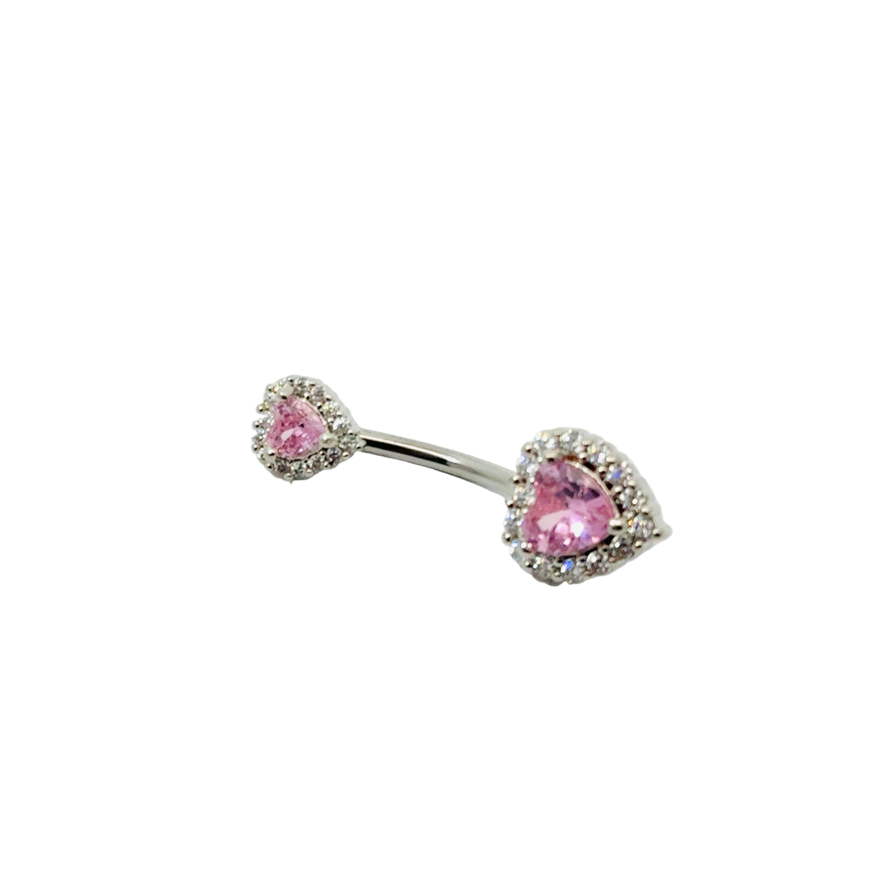 Belly button bar with pink gemstones on a white background