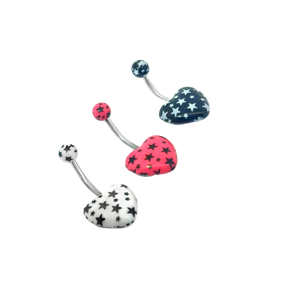 Set of belly buttons bars with heart and star patterns on a white background