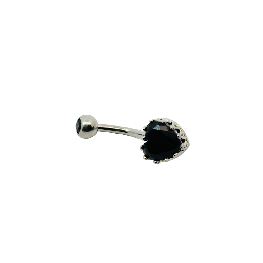 Belly button bar with black gemstone on a white background