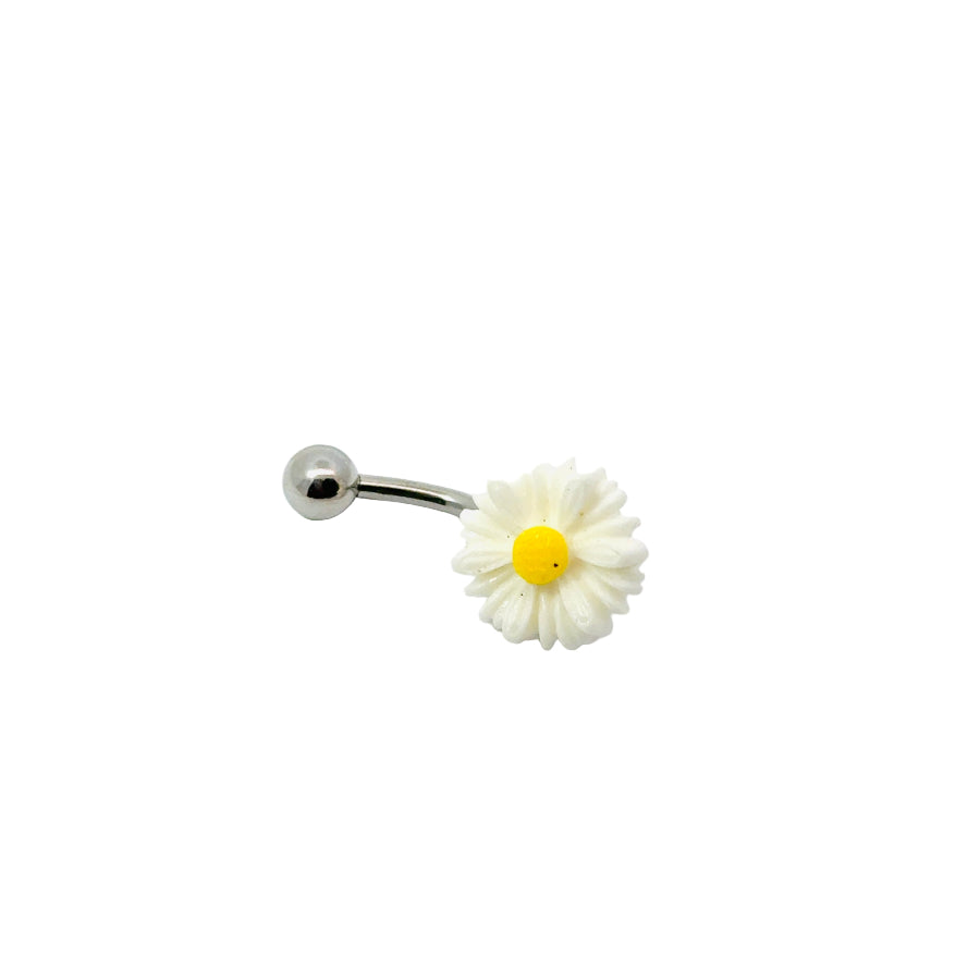 Belly button bar with a daisy flower design on a white background