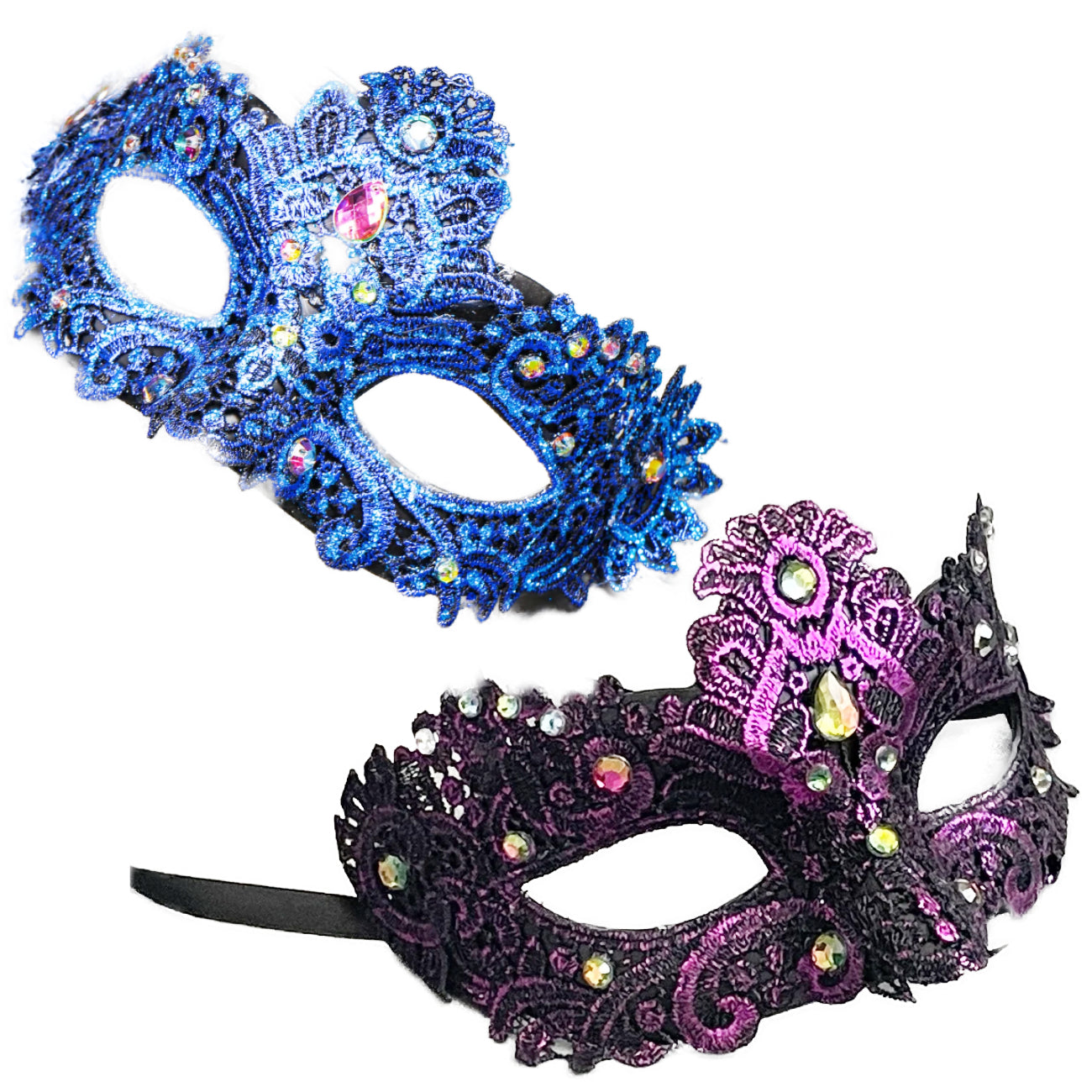 Blue or Purple Detailed Carnival Masquerade Mardi Gras Mask