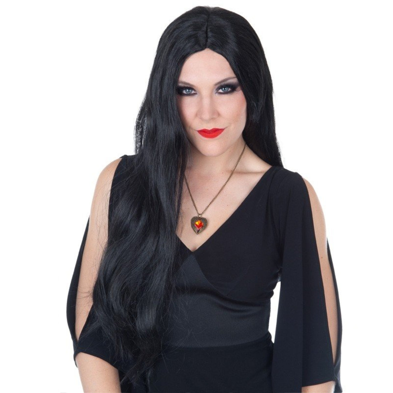 Long Black Witch Morticia Wig 65cm