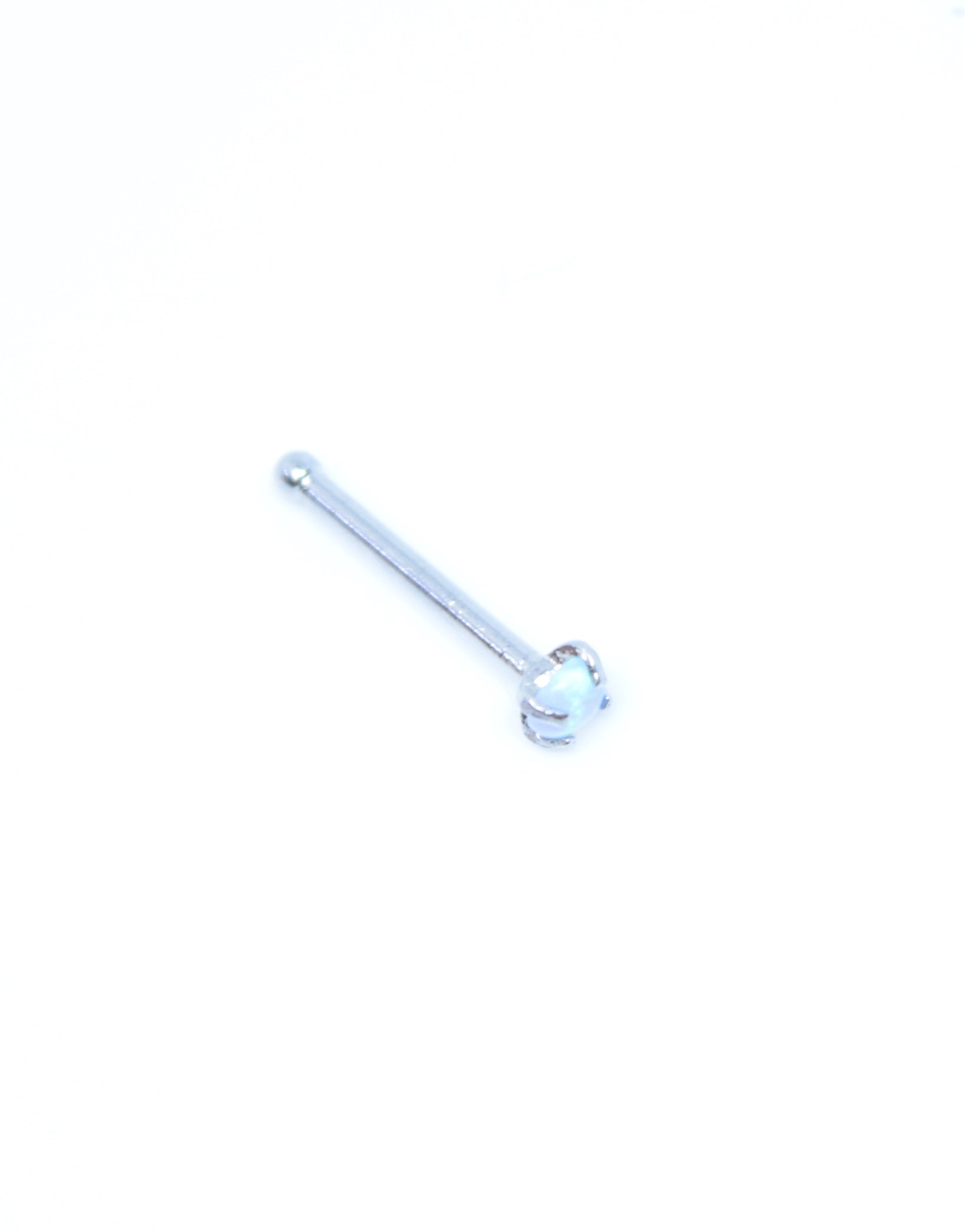 Single Silver opal light Blue nose stud