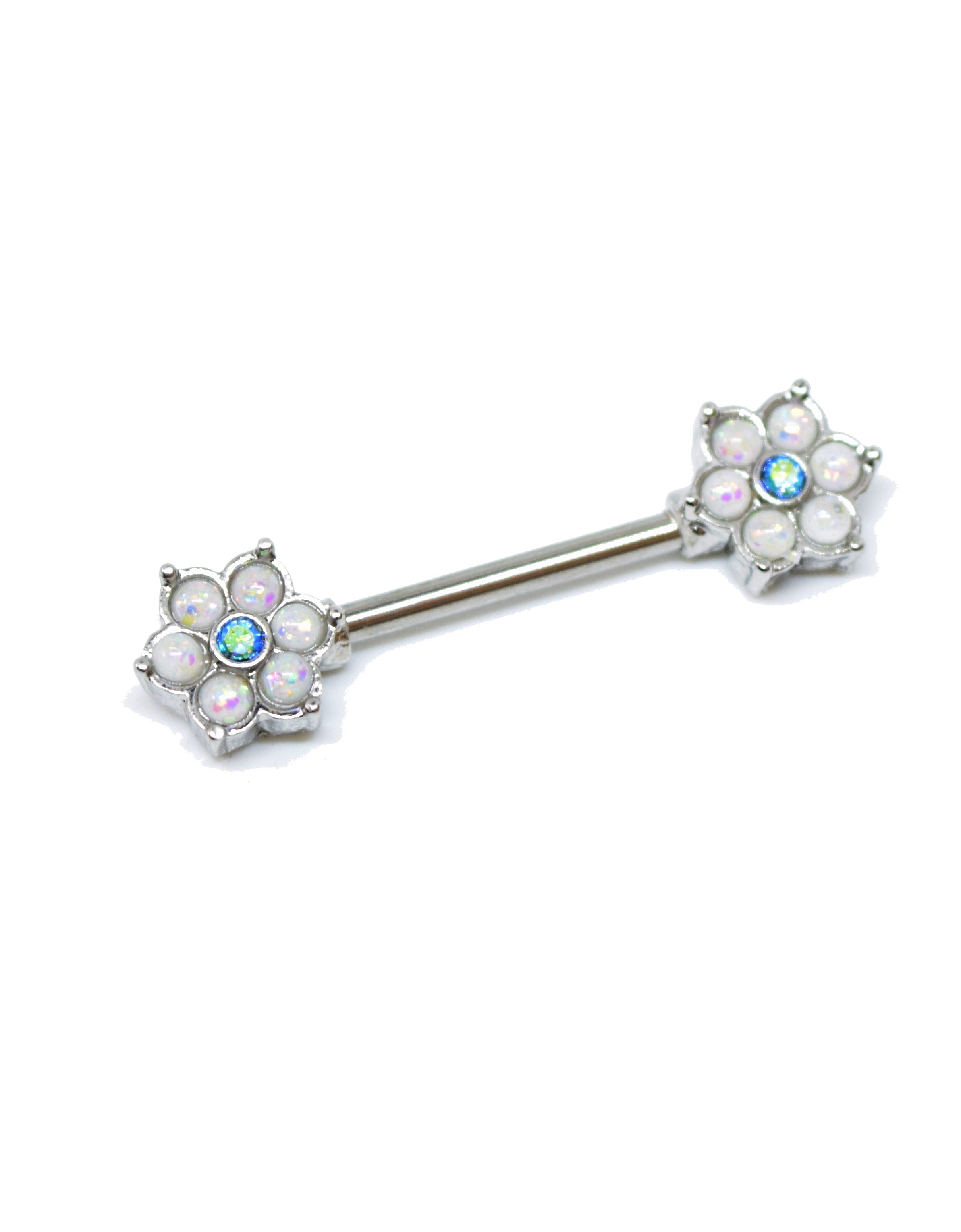NP02 White Opal flower with blue gem