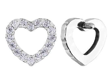 Titanium Threaded CZ Gem Paved Hollow Heart Top