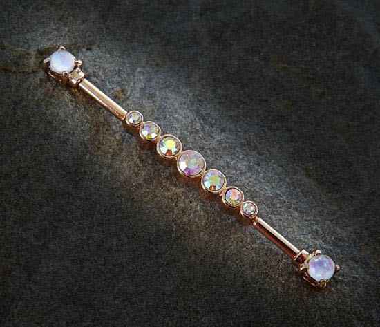 Gem Encrusted Scaffold Industrial Barbell Piercing Bar Gold 36mm