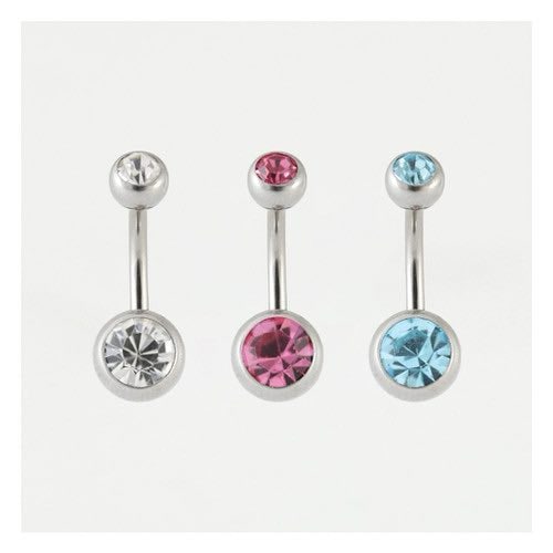 Multicolour Crystal Gem Navel Bars 3pk