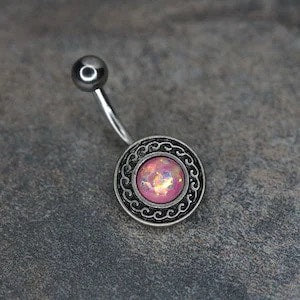 Pink Opal Crystal Navel Bar 10mm Belly Jewellery NA23