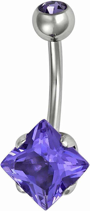 Purple Diamond Shaped Navel Bar with Gem 10mm Belly Button Jewellery