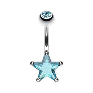 Blue Crystal Star with Blue Gem Navel Bar 10mm Belly Piercing Bar NA04