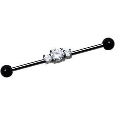 Black Bar with 3 Crystal Gems Scaffold Industrial Barbell Piercing Bar 36mm