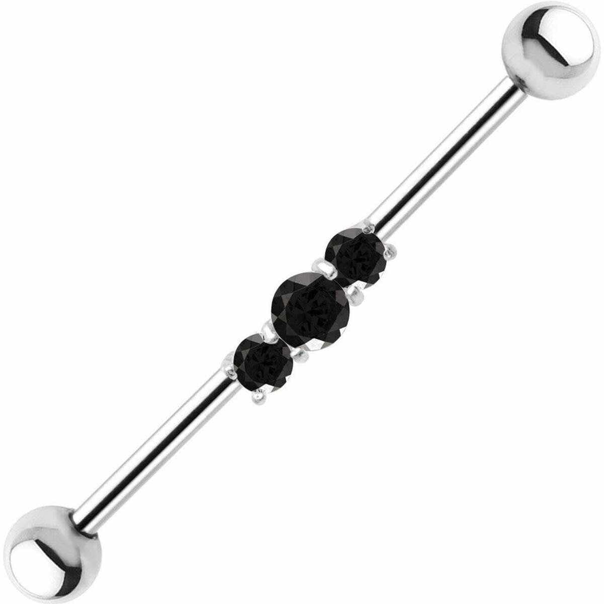 Black Gem Trio Scaffold Industrial Barbell Piercing Bar 38mm