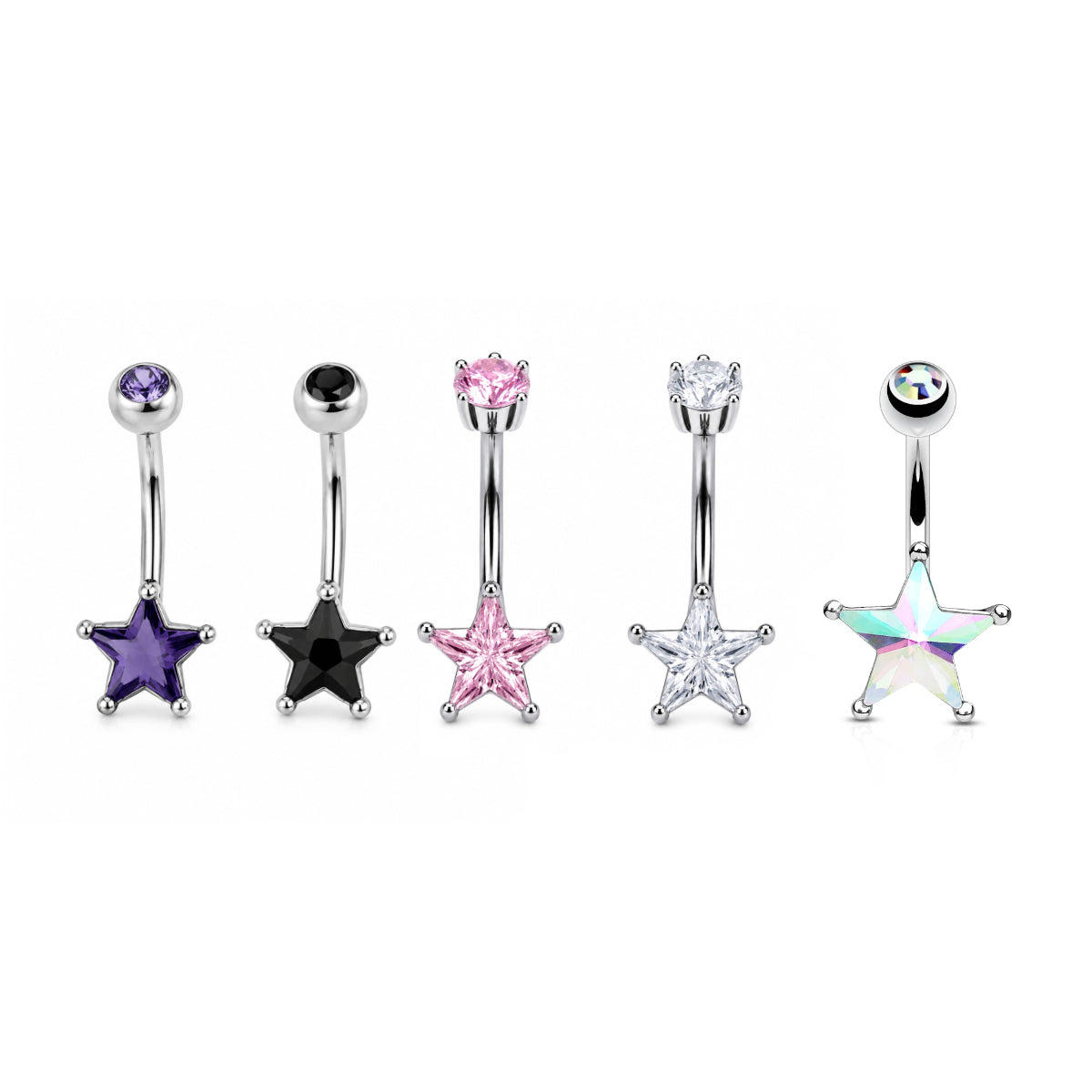 Crystal Star Navel Bar - Various Colours
