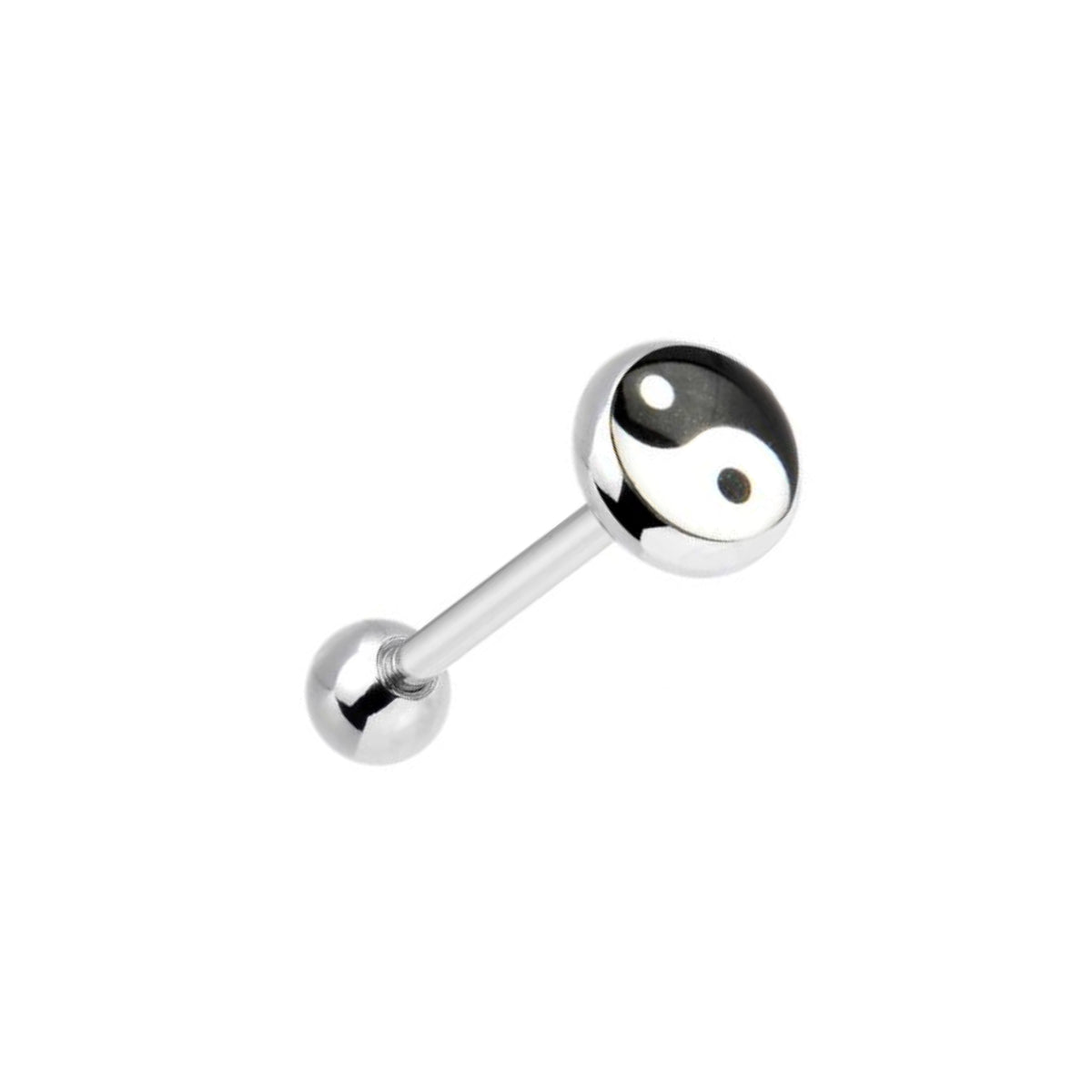 Yin Yang Dome Silver Barbell Tongue Bar 14mm