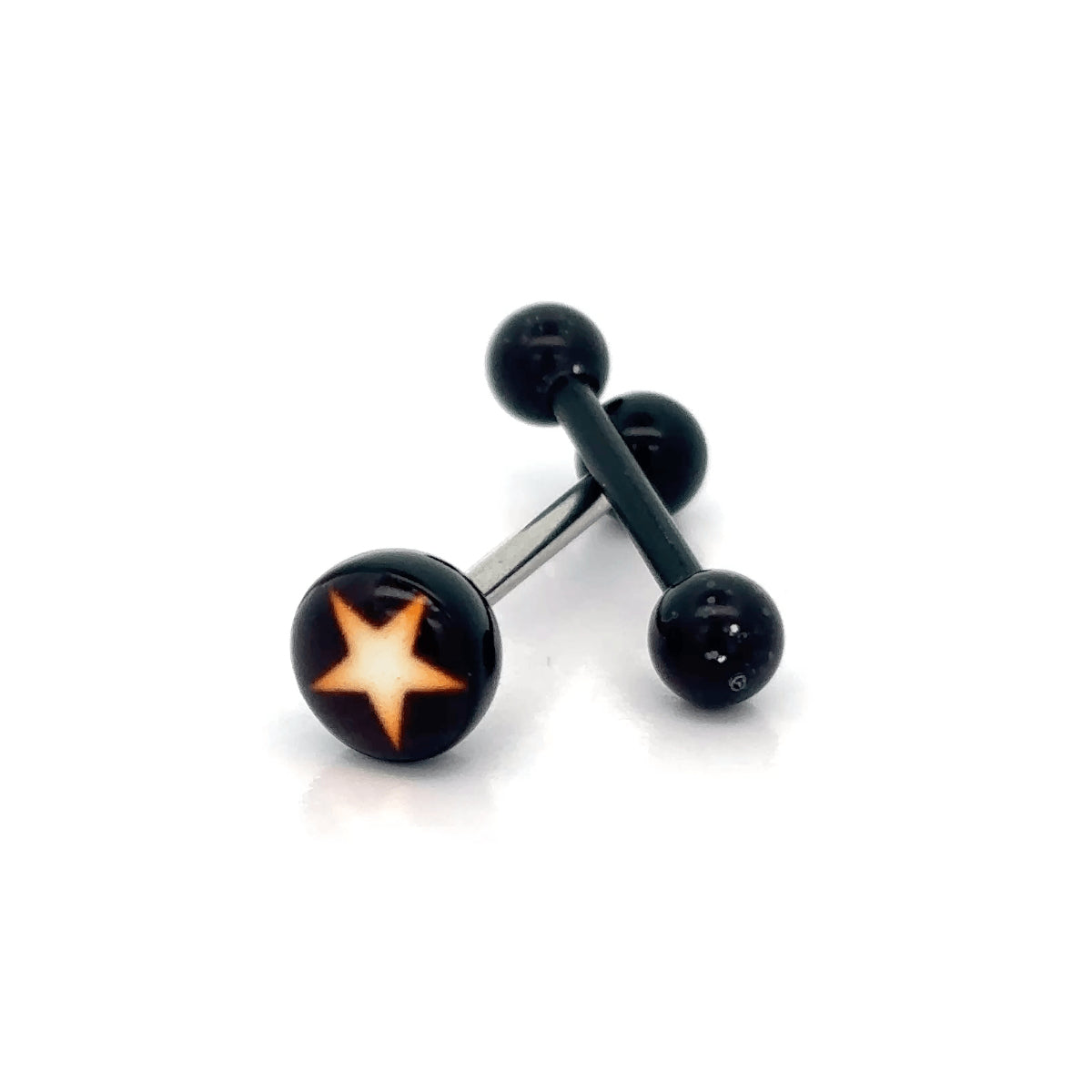 Black Barbell Set - White Star Tongue Bar 14mm 2pck