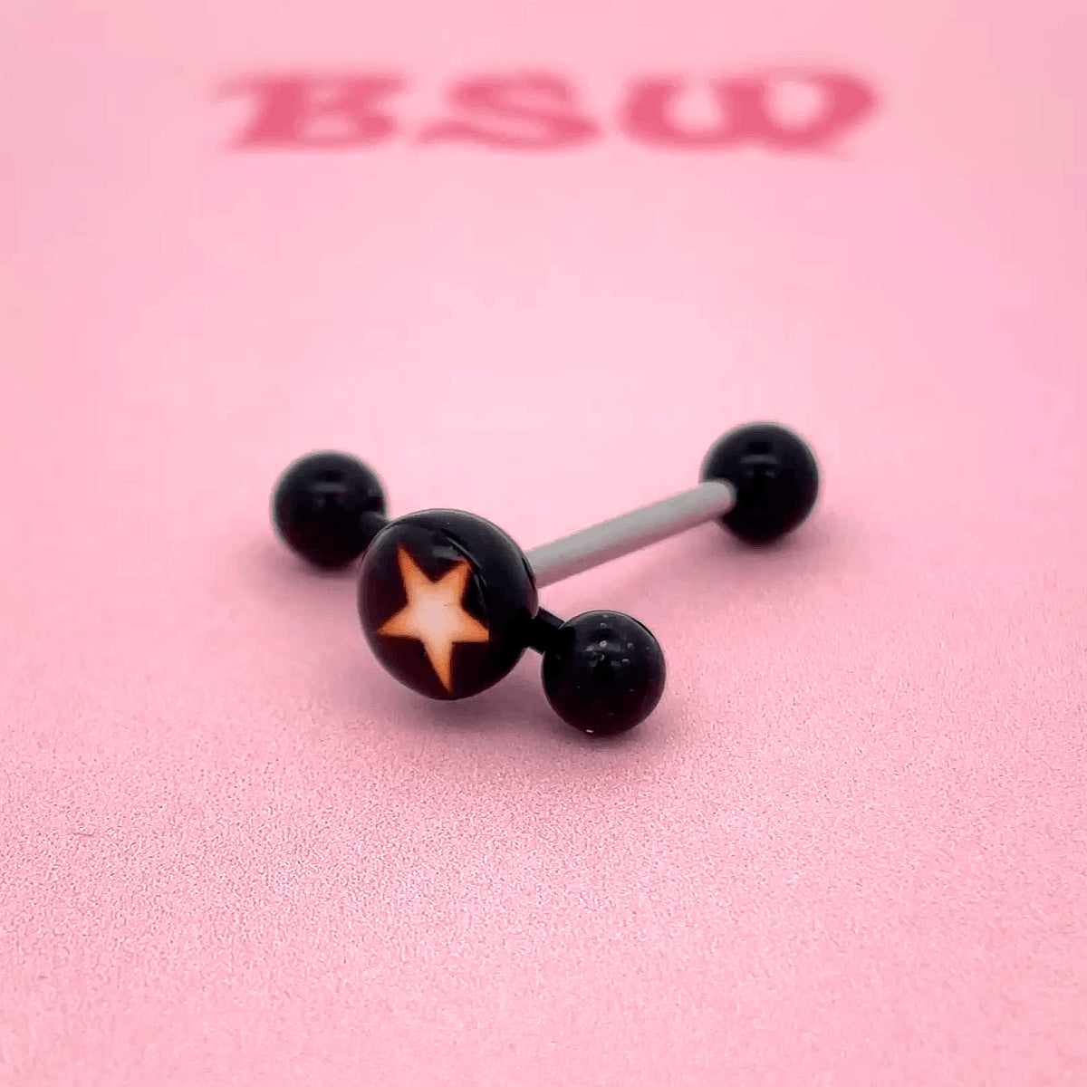 Black Barbell Set - White Star Tongue Bar 14mm 2pck