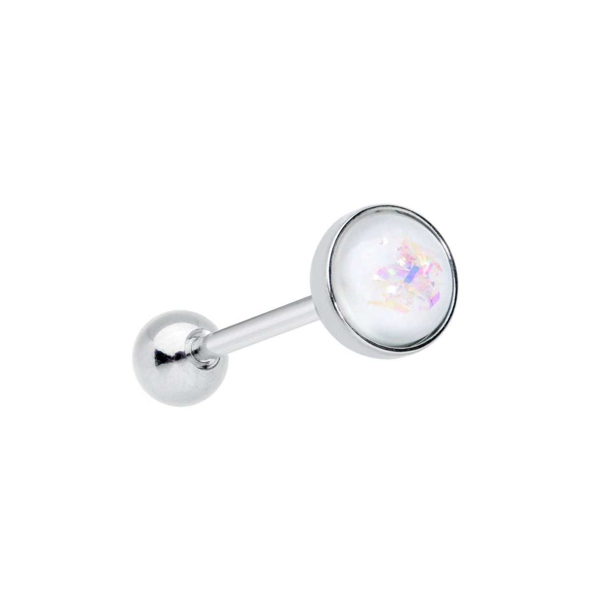 White Opal Dome Tongue Bar 14mm Barbell