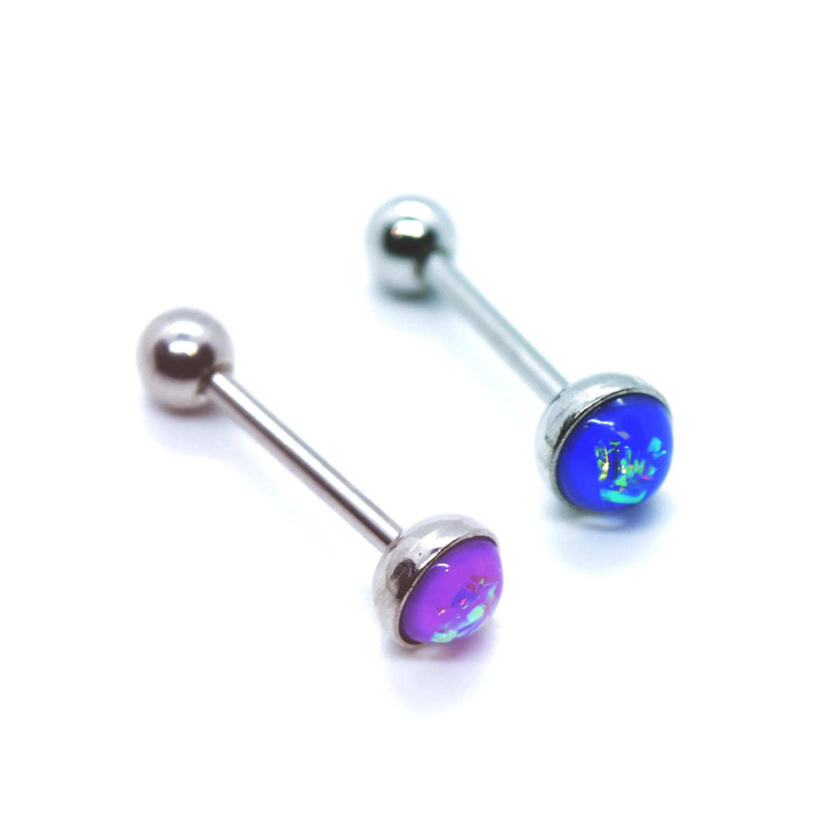 2 Pack of Opal Dome Barbell Purple & Blue - Tongue Bars 14mm