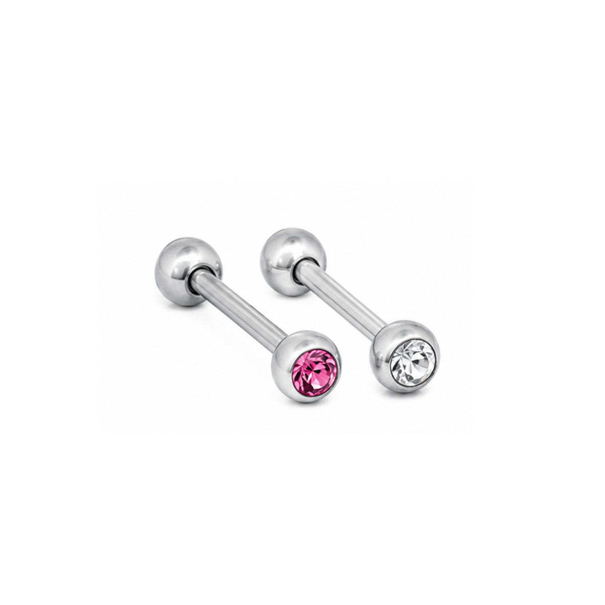2 Pack Silver or Gold Barbells with Gems - Tongue Bar 12mm & 14mm
