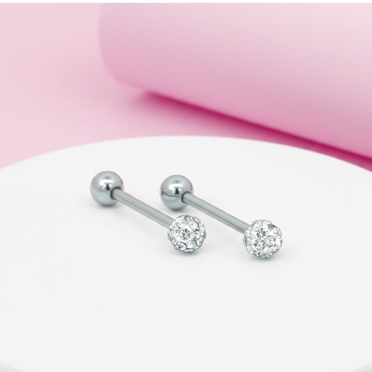 2 Pack Clear Gem Sparkly Barbell Tongue Bar 14mm