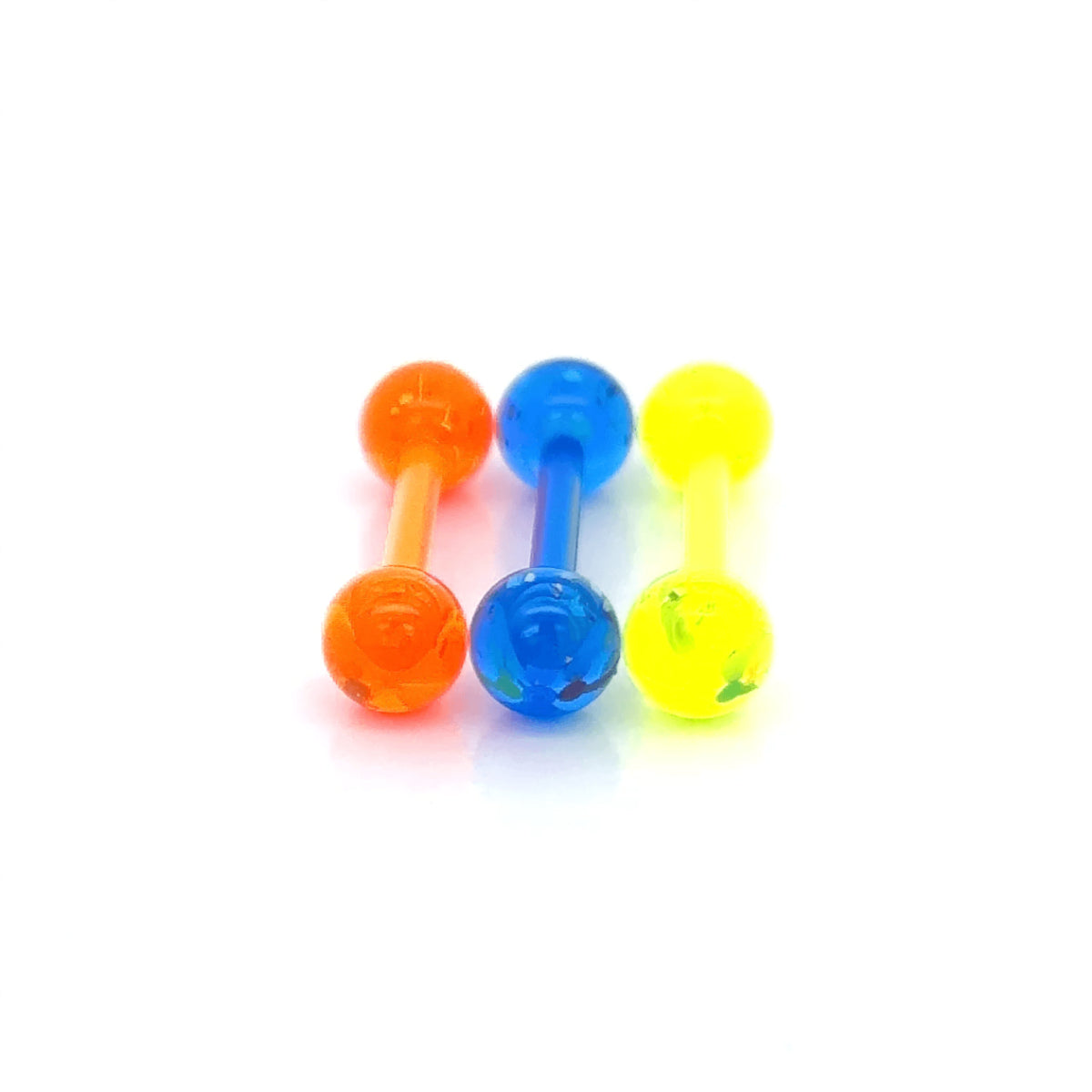 3 Pack of Neon Bio Plastic Barbells Orange Blue & Yellow