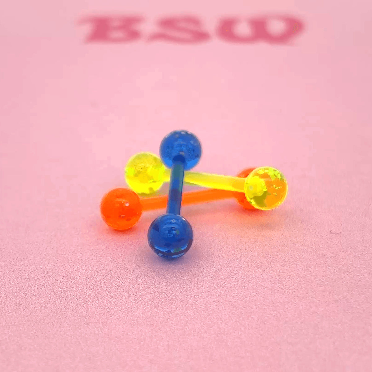 3 Pack of Neon Bio Plastic Barbells Orange Blue & Yellow
