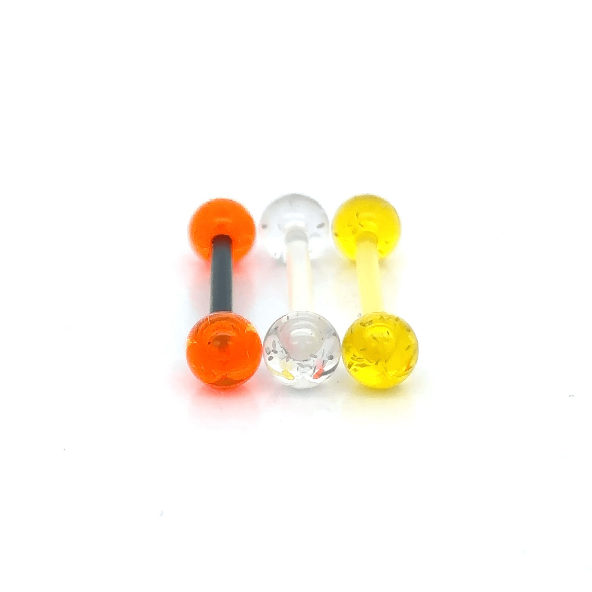 3 Pack of Bio Plastic Barbells Yellow Clear and Orange