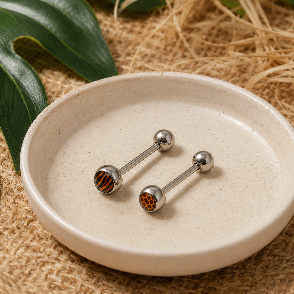 2 Pack Animal Print Barbells 14mm Tongue Bars