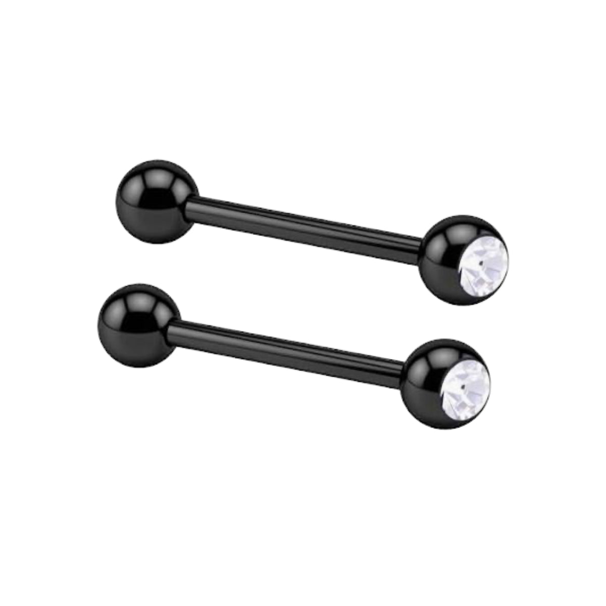 2 Pack Barbells with Clear Gem 14mm Tongue and Nipple Bar