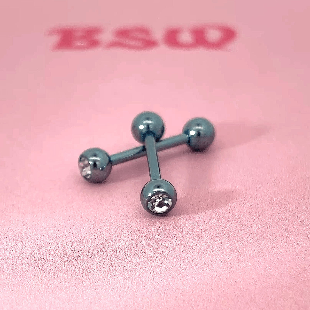 2 Pack Barbells with Clear Gem 14mm Tongue and Nipple Bar
