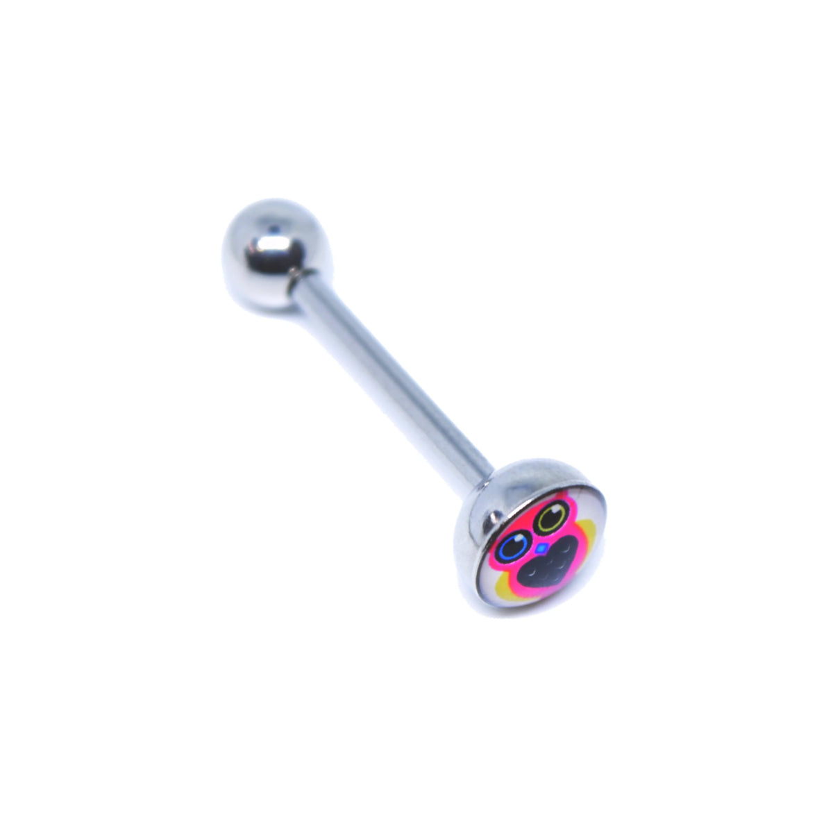 Set of 2 Barbells Pink Owl and Yin Yang 14mm Tongue Bars