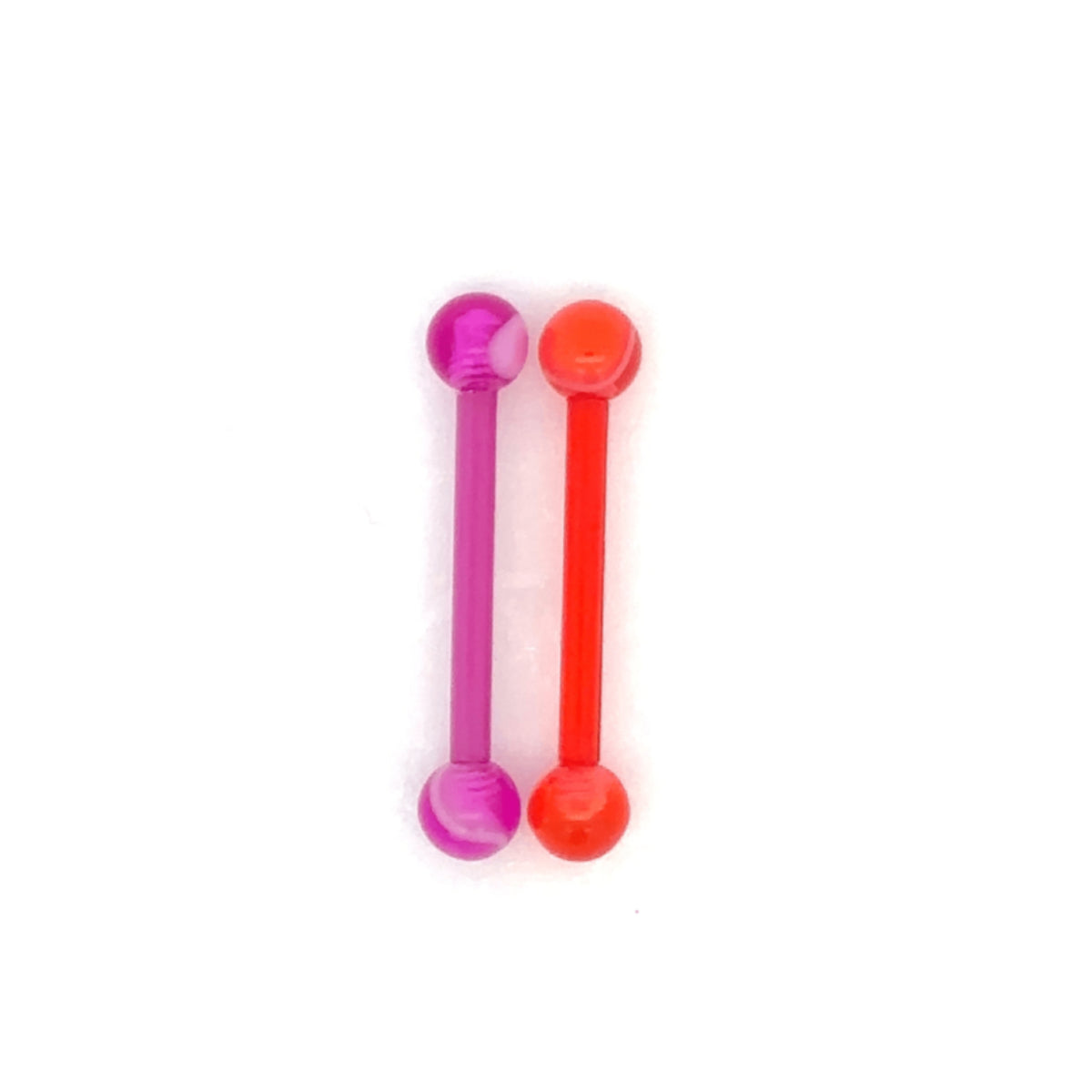 2 Pack of Bio Plastic Barbells Red & Purple or Purple & Black 14mm