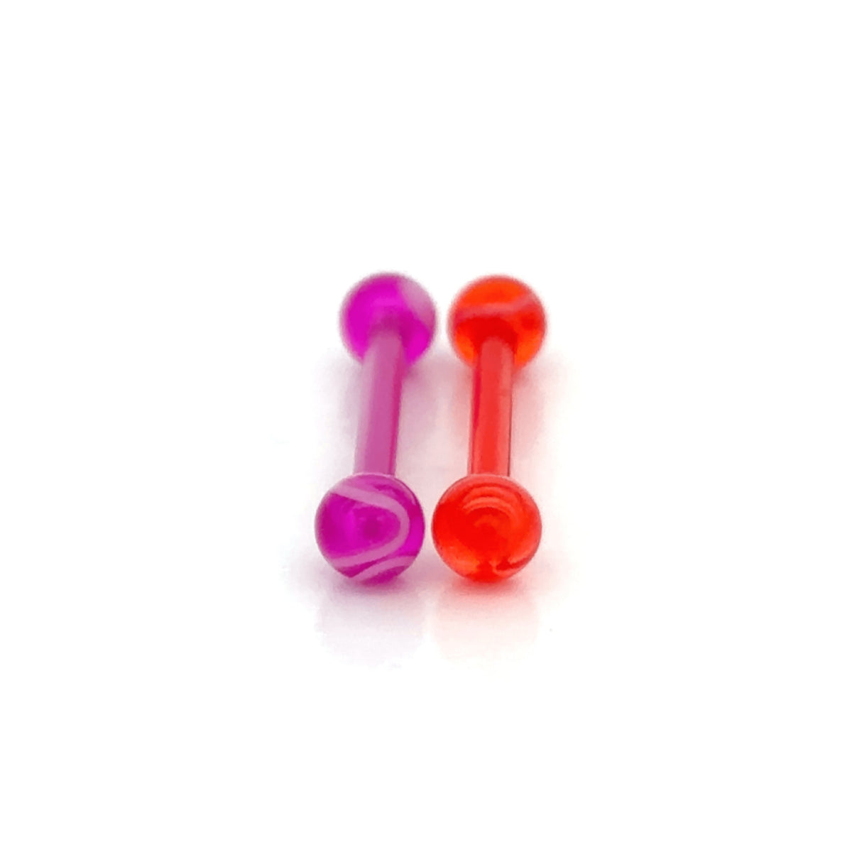 2 Pack of Bio Plastic Barbells Red & Purple or Purple & Black 14mm