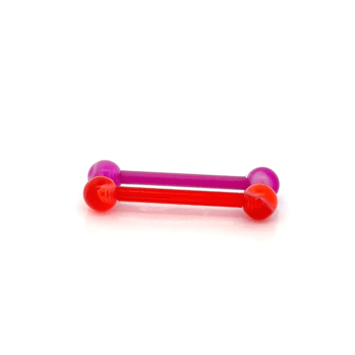 2 Pack of Bio Plastic Barbells Red & Purple or Purple & Black 14mm