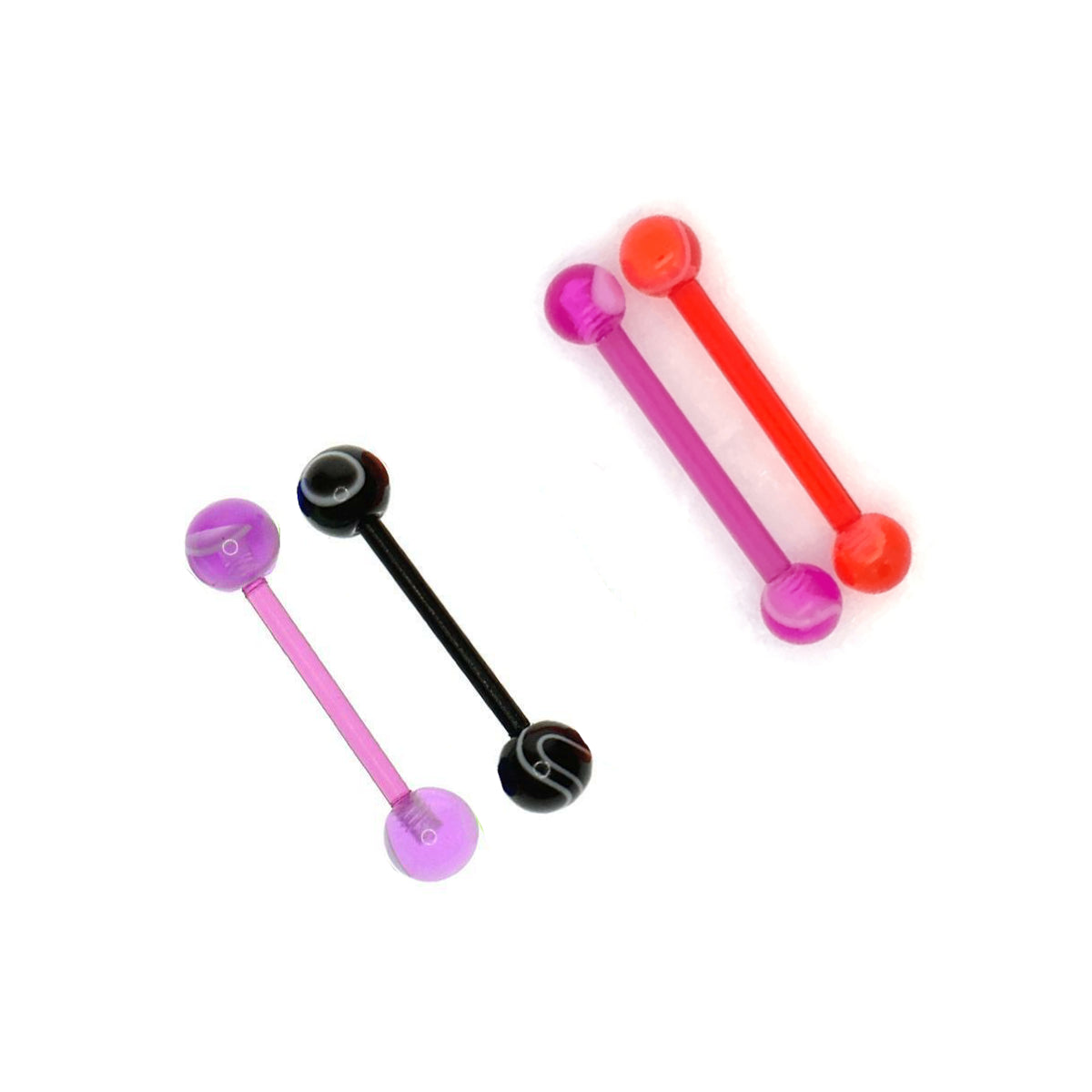 2 Pack of Bio Plastic Barbells Red & Purple or Purple & Black 14mm