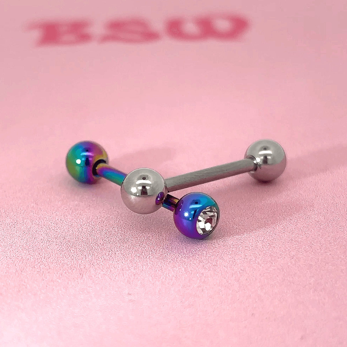 2 Pack Barbells with Clear Gem 14mm Tongue and Nipple Bar