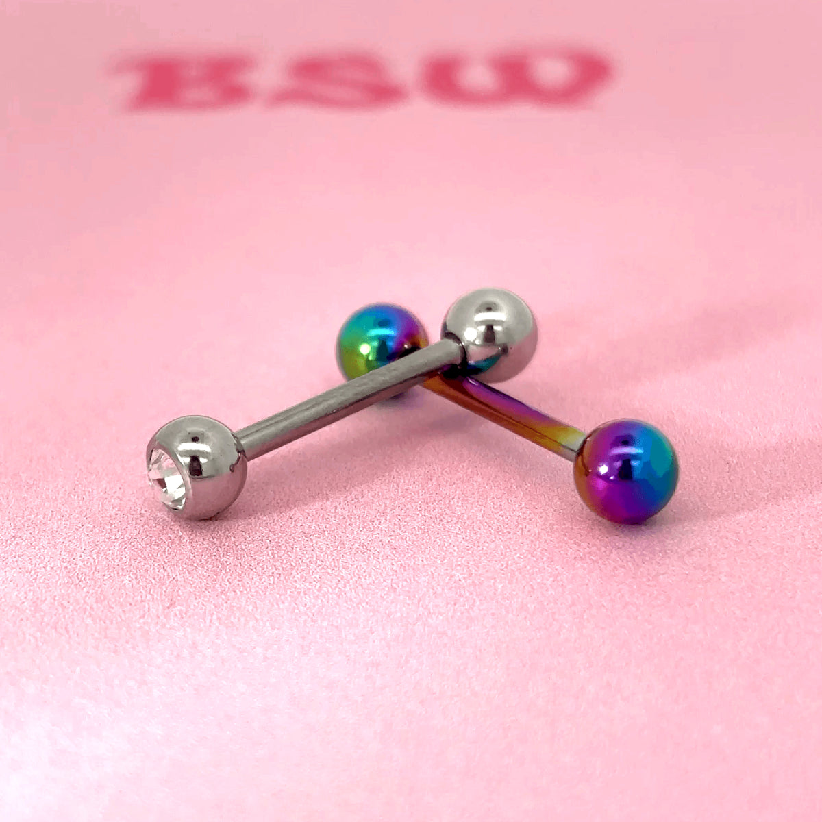 2 Pack Barbells with Clear Gem 14mm Tongue and Nipple Bar