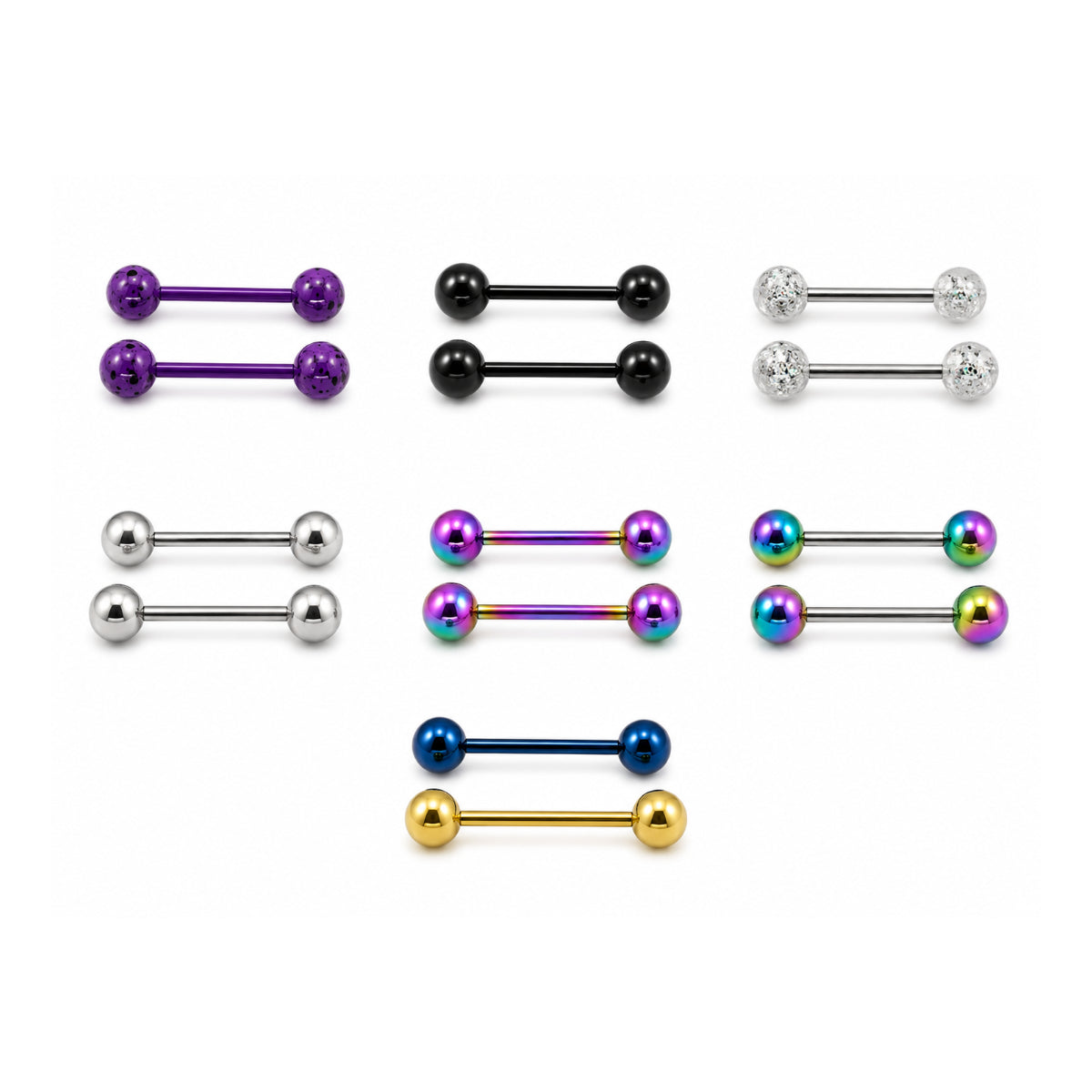 2 Pack Coloured Barbells 12mm & 14mm Tongue & Nipple  Bars