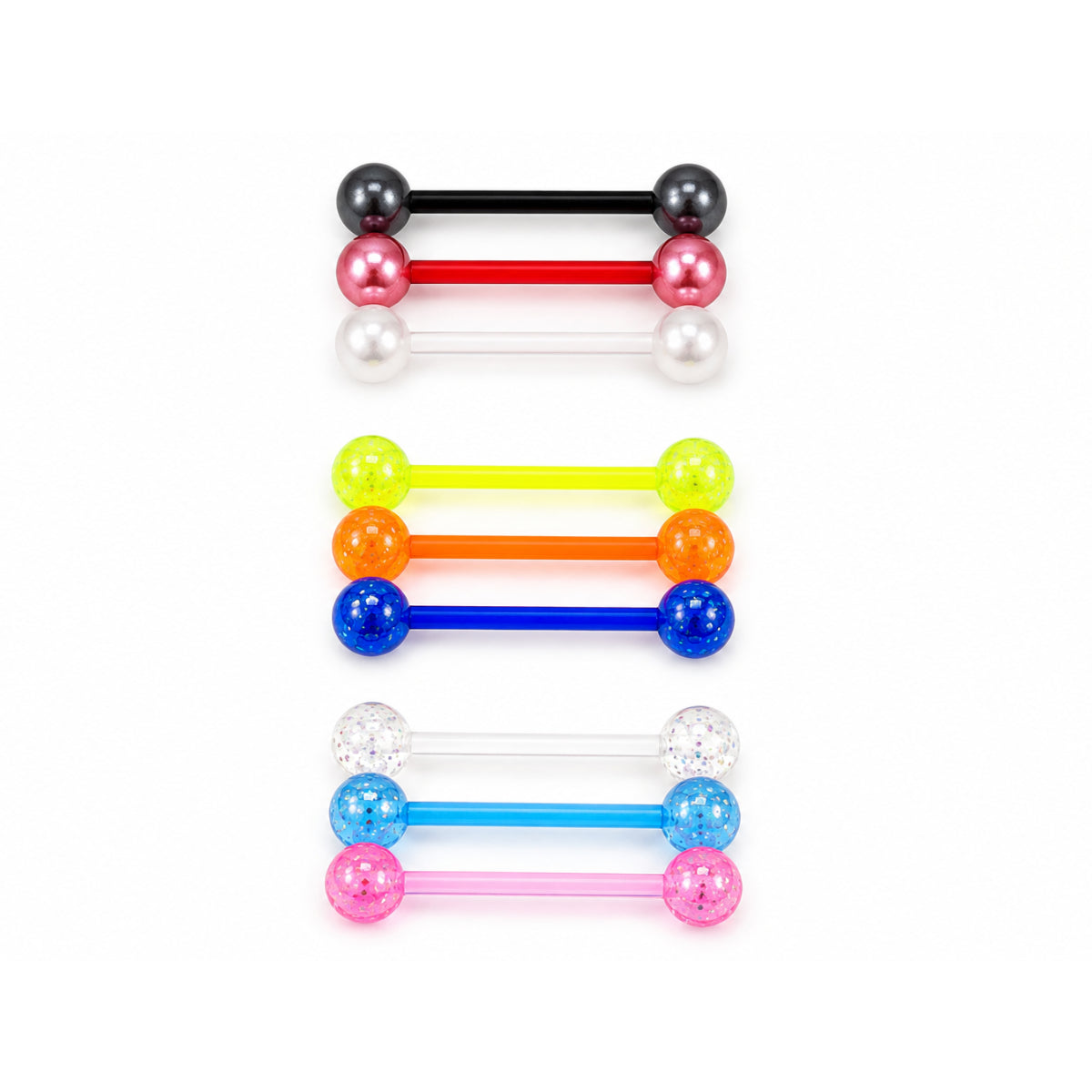 Set of 3 Bio Plastic Coloured Barbells 12mm & 14mm Tongue & Nipple Bars