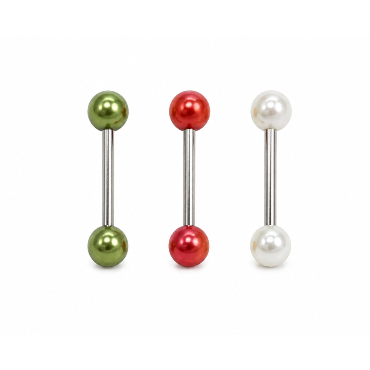 3 Pack Coloured Pearl Barbells 14mm Tongue & Nipple Bars