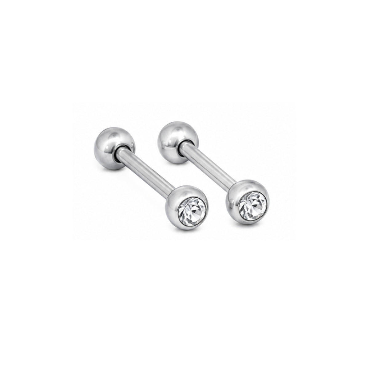 2 Pack Silver or Gold Barbells with Gems - Tongue Bar 12mm & 14mm