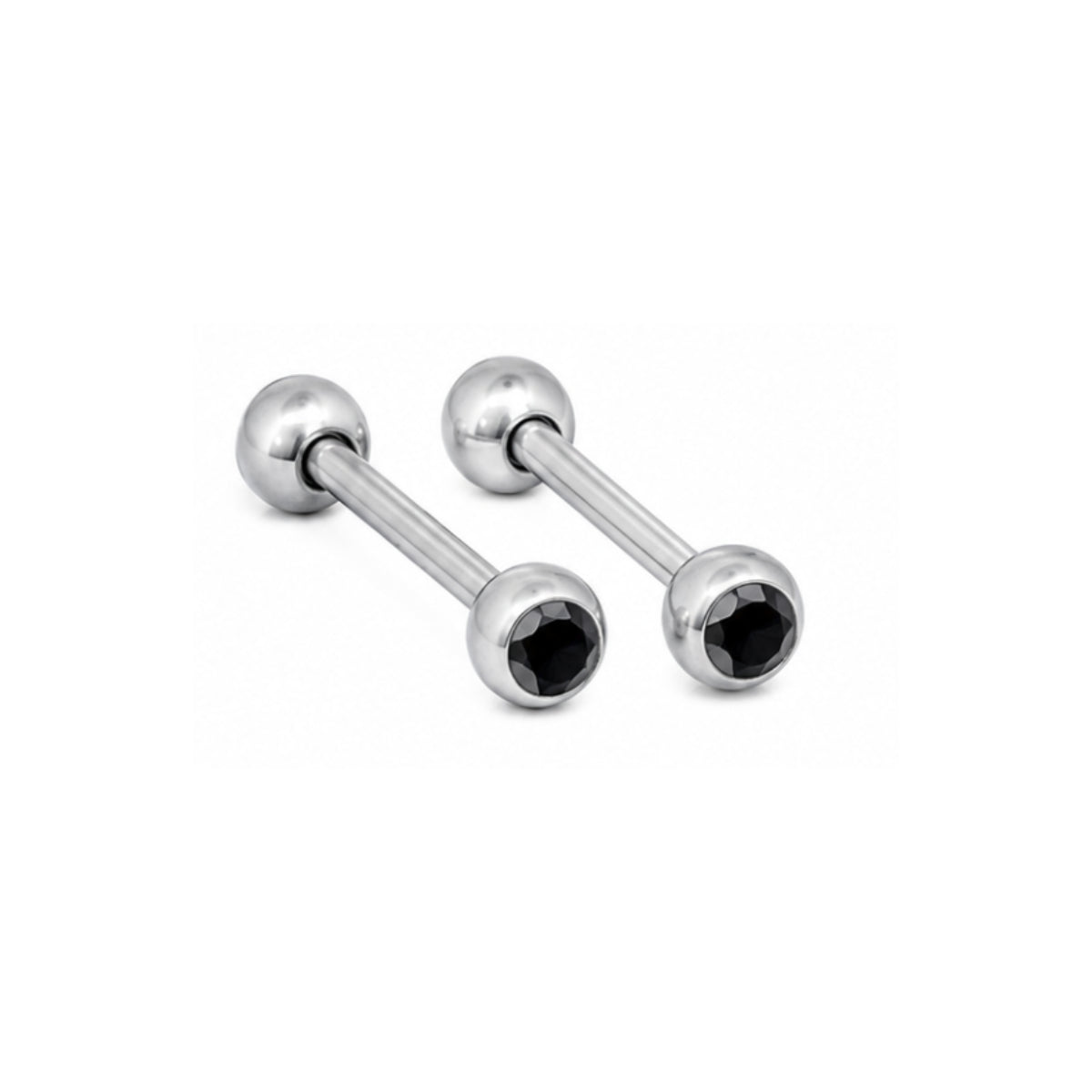 2 Pack Silver or Gold Barbells with Gems - Tongue Bar 12mm & 14mm