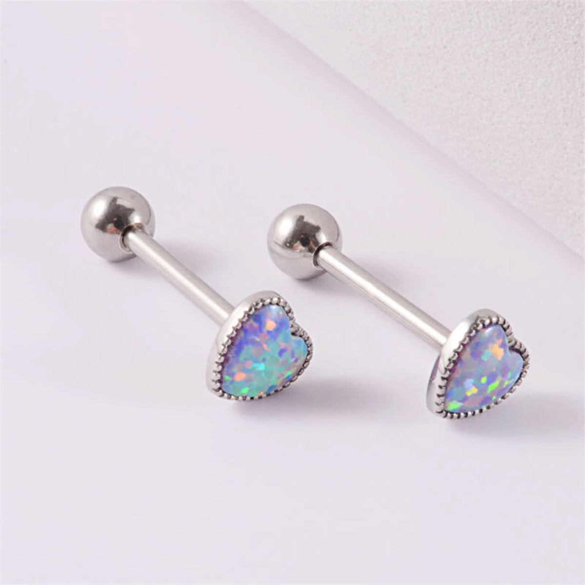 2 Pack Heart Opal Blue & Purple Barbells 14mm Tongue Bars