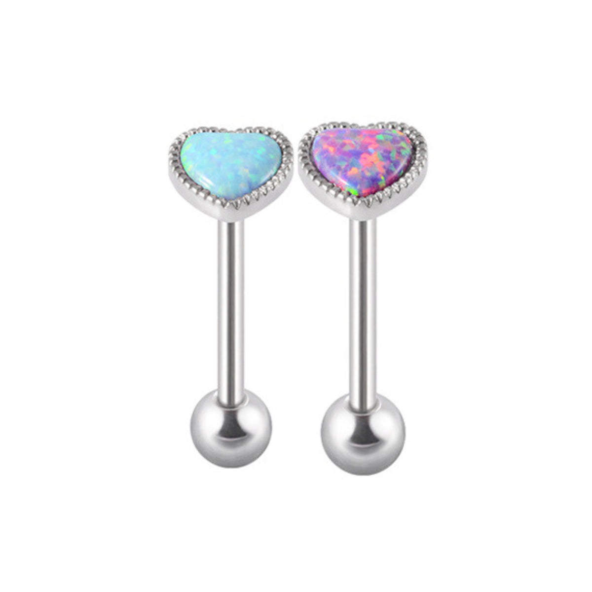 2 Pack Heart Opal Blue & Purple Barbells 14mm Tongue Bars