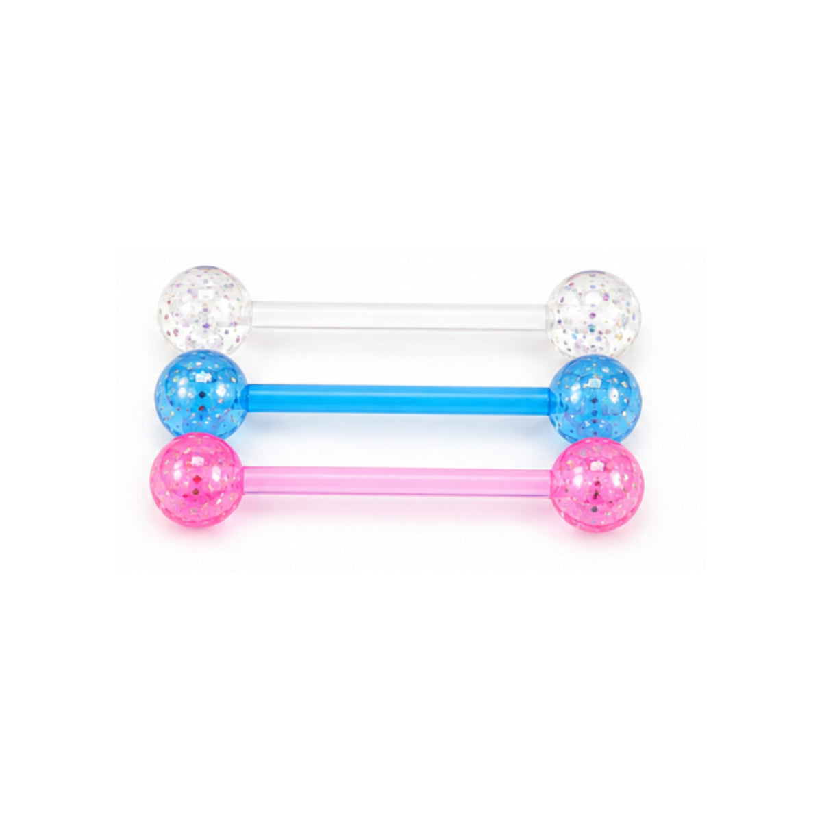 Set of 3 Bio Plastic Coloured Barbells 12mm & 14mm Tongue & Nipple Bars