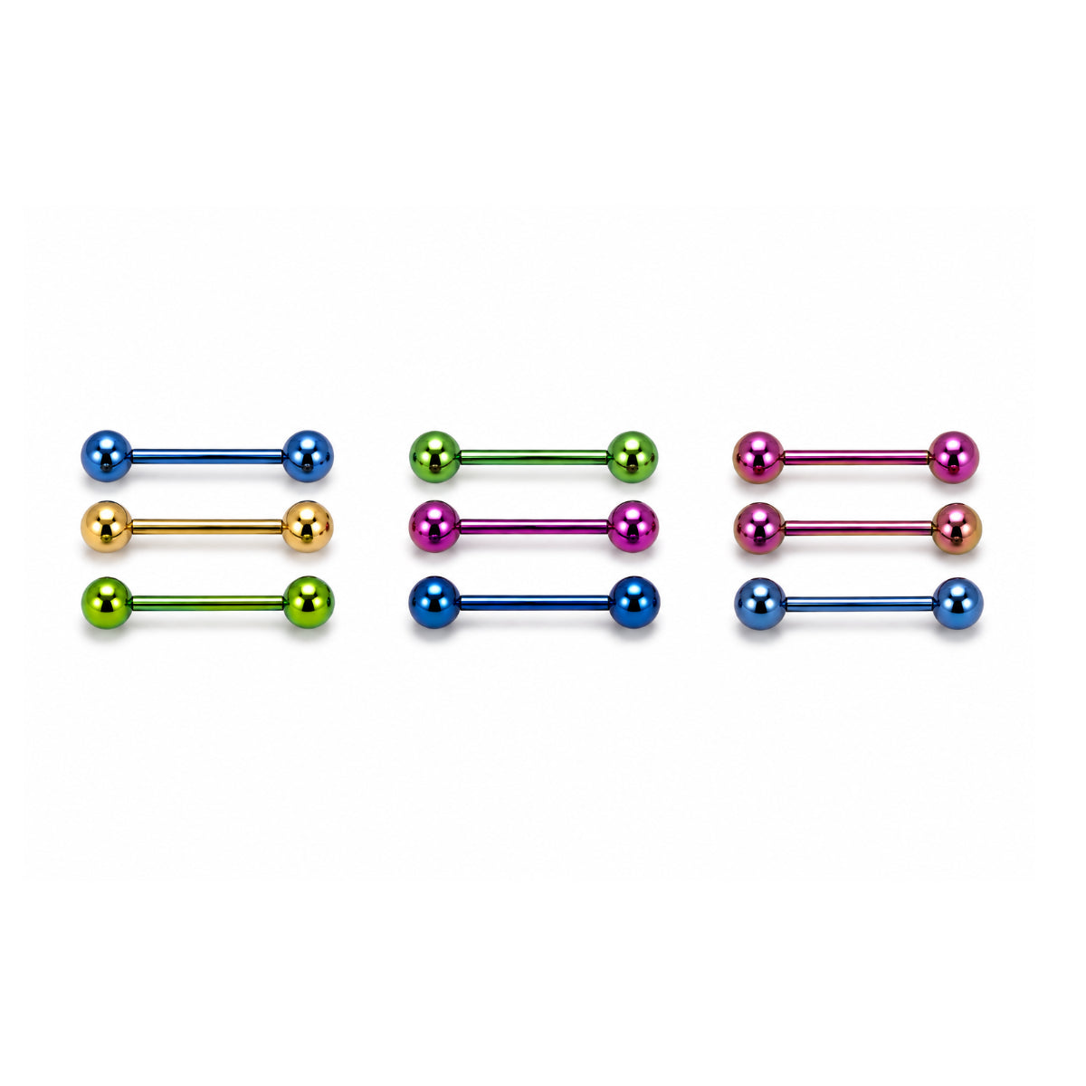 3 Pack Anodised Coloured 14mm Tongue & Nipple Bars