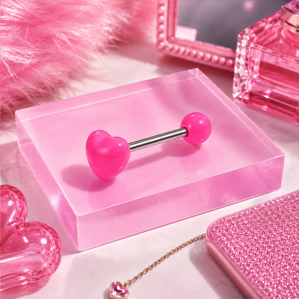 Pink Heart Shaped Barbell 12mm Tongue Bar